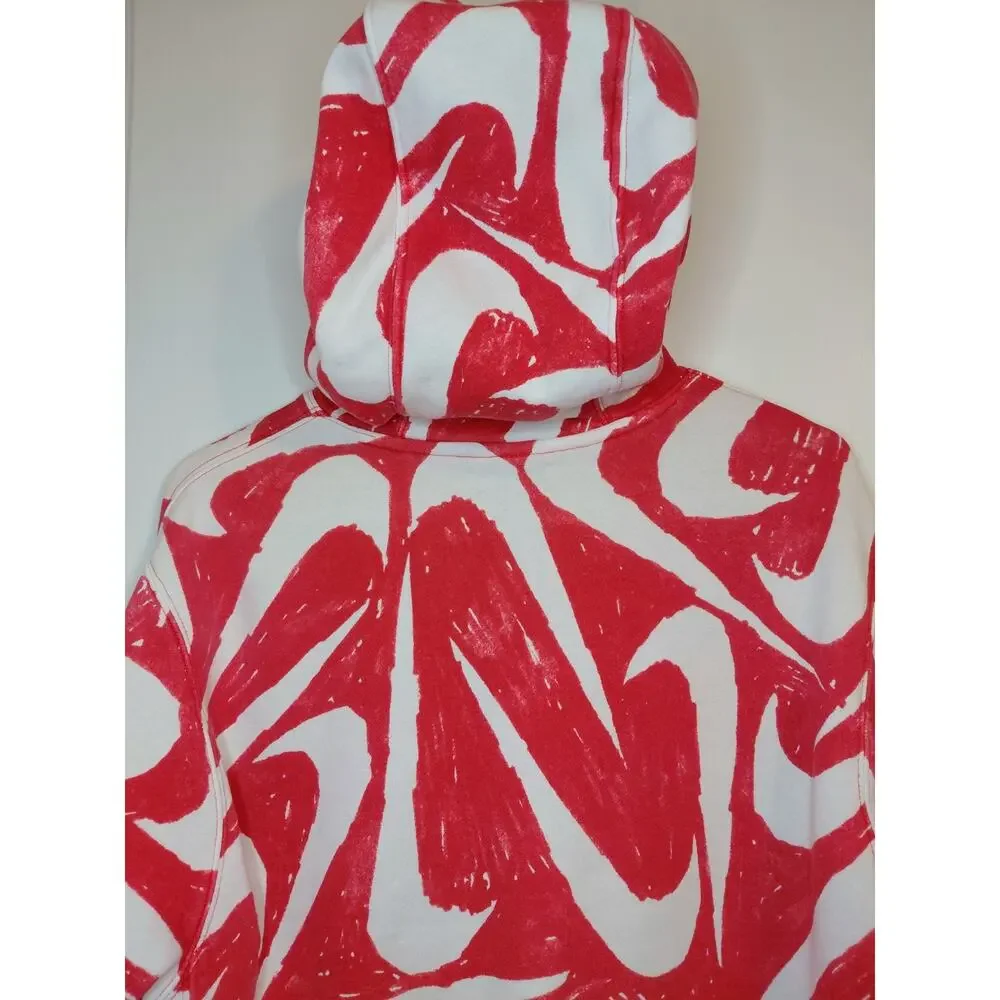 Nike Sportswear Club Fleece All Over Print Swoosh Hoodie Red/White Sm Scribble